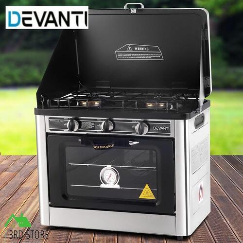 Devanti Portable Gas Camping Oven Outdoor Caravan Stove Cooker Stainless Steel