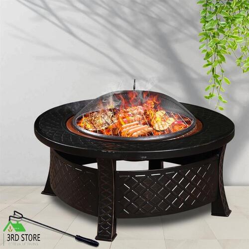 3 IN 1 Fire Pit BBQ Grill Pits Outdoor Patio Garden Heater Fireplace Round BBQS
