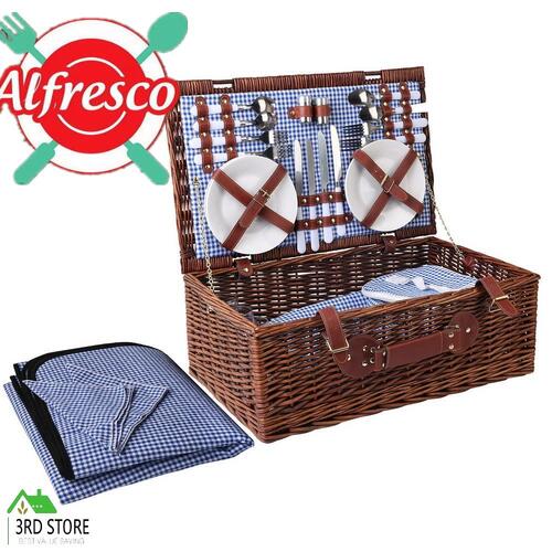 RETURNs Alfresco Picnic Basket 4 Person Baskets Handle Outdoor Insulated Blanket