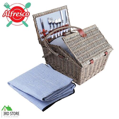 Alfresco Deluxe 4 Person Picnic Basket Baskets Insulated Bag Blanket