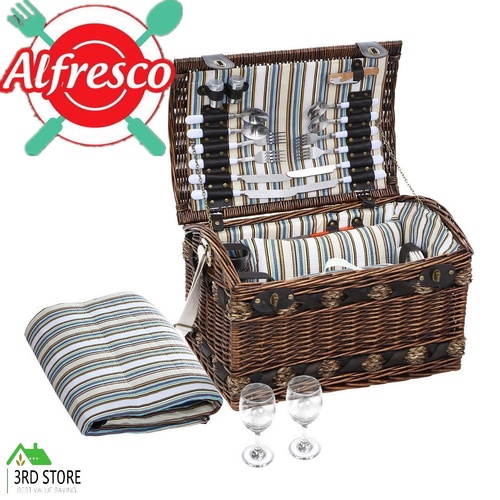 Alfresco Picnic Basket 4 Person Wicker Baskets Outdoor Insulated Gift Blanket