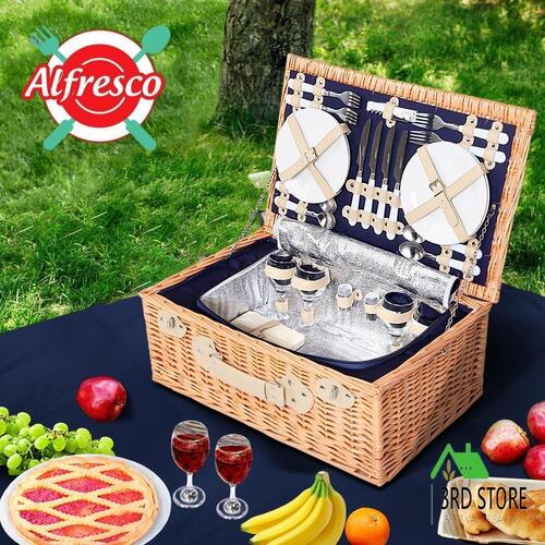 Alfresco Picnic Basket 4 Wicker Person Baskets Outdoor Insulated Blanket