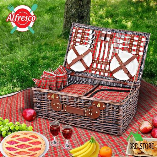 Alfresco 4 Person Picnic Basket Baskets Handle Outdoor Corporate Blanket Park