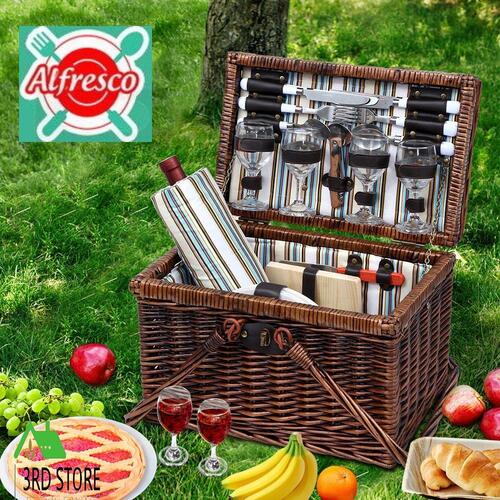 Alfresco Picnic Basket Deluxe 4 Person Set Folding Outdoor Insulated Liquor bag