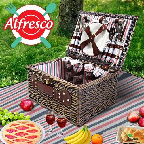 RETURNs Alfresco Picnic Basket Deluxe 4 Person Baskets Outdoor Insulated Gift Blanket