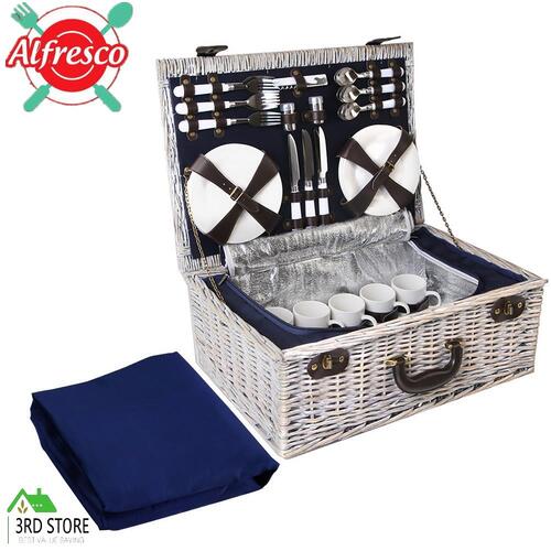 Alfresco Deluxe 6 Person Picnic Basket Baskets Insulated Bag Blanket