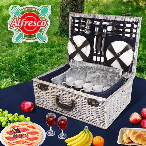 Alfresco Deluxe 6 Person Picnic Basket Baskets Insulated Bag Blanket