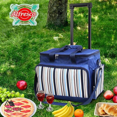 Alfresco Picnic Basket 6 Person Picnic Bag Set Cooler Wheels Insulated Bag