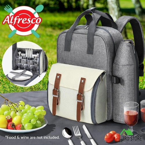Alfresco Picnic Basket Backpack Set Cooler Bag 4 Person Outdoor Insulated Liquor