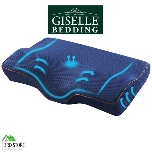Giselle Memory Foam Pillow Neck Pillows Contour Rebound Pain Relief Support Navy