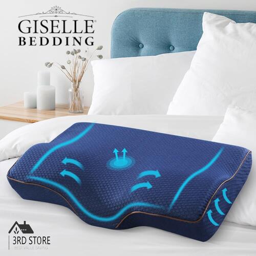 Giselle Memory Foam Pillow Neck Pillows Contour Rebound Pain Relief Support Navy