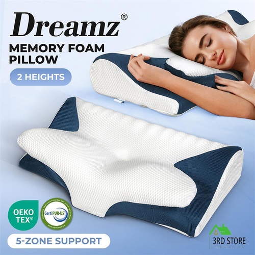 Dreamz Cervical Pillow Memory Foam 5 Zone Support Pain Relief 2 Height Ergonomic