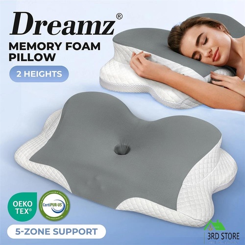 Dreamz Cervical Neck Pillow Memory Foam High Low Side Ergonomic Release Pressure