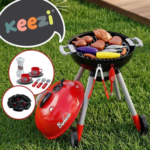 Keezi Kids Pretend Kitchen BBQ Playset Role Play Toy with charcoal Play Food Cup