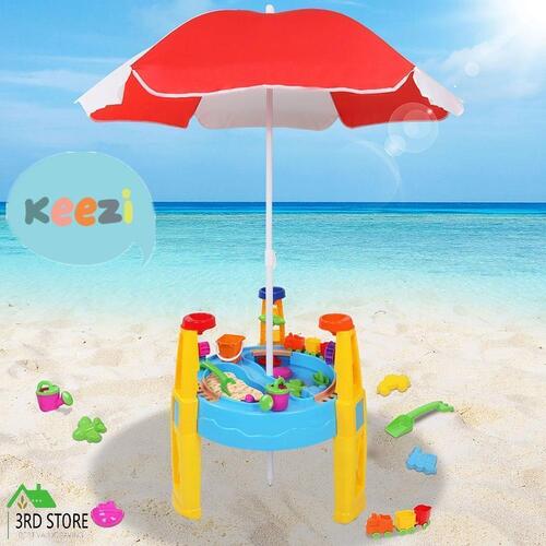 Keezi Kids Beach Sandpit Toys Outdoor Sand and Water Table Play Set Umbrella