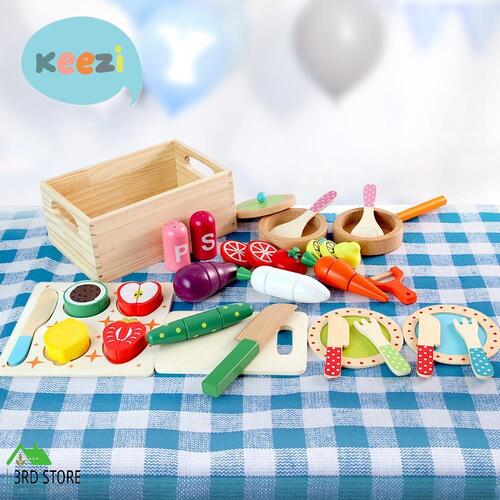 Keezi Kids Pretend Play Food Kitchen Wooden Toys Childrens Cooking Utensils Food
