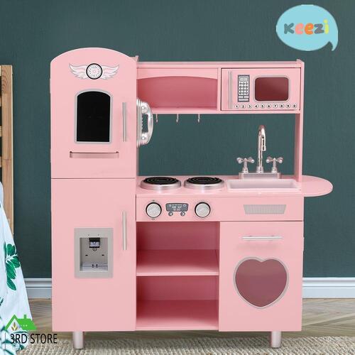 Keezi Kids Kitchen Play Sets Pretend Play Wooden Toys Cooking Children Girl Pink