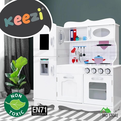 Keezi Kids Kitchen Set Pretend Play Wooden Boys Girls Toys Cooking Sets Kit
