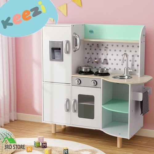 Keezi Kids Wooden Pretend Kitchen Play Sets Cooking Toys Oven Fridge 85CM Green