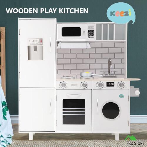 Keezi Kids Kitchen Pretend Play Set Wooden Toys Sets Cooking Children Cookware