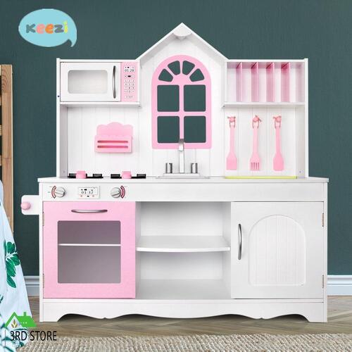 Keezi Kids Play Kitchen Set Toys Pretend Play Food Wooden Cook Cooking Playset