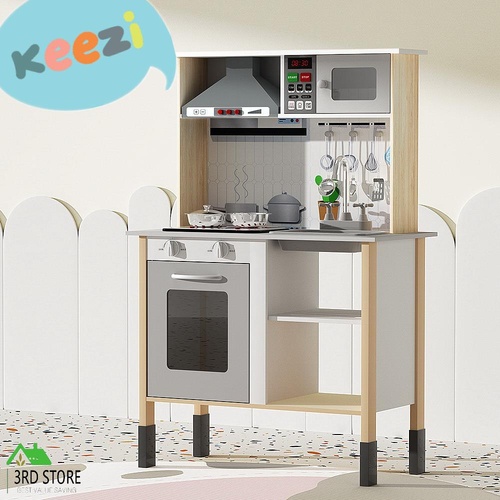 Keezi Kids Kitchen Set Pretend Play Wooden Toys Cooking Cookware Childrens Toy