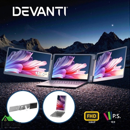 Devanti Triple Portable Monitor Laptop Screen Extender 15.6" Dual Display FHD IPS