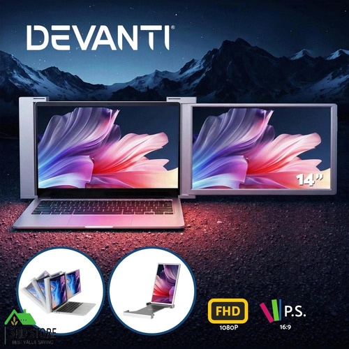 Devanti Portable Monitor Laptop Screen Extender Dual Display 1080P IPS USB C