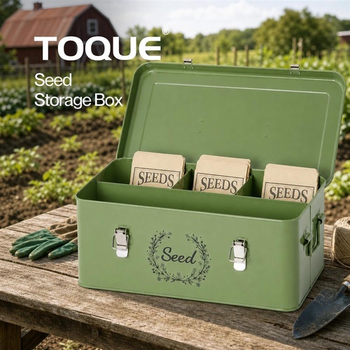 Toque Seed Storage Box 4-Compartment Organiser Metal Seed Box Deep Green