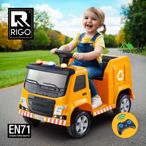 Rigo Kids Ride On Car Garbage Truck Police Light 12V Electric Toys Cars Yellow