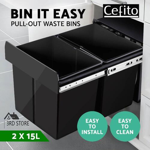 Cefito Rubbish Bin 2X15L Pull Out Bin Kitchen Double Dual Twin Bins Sliding