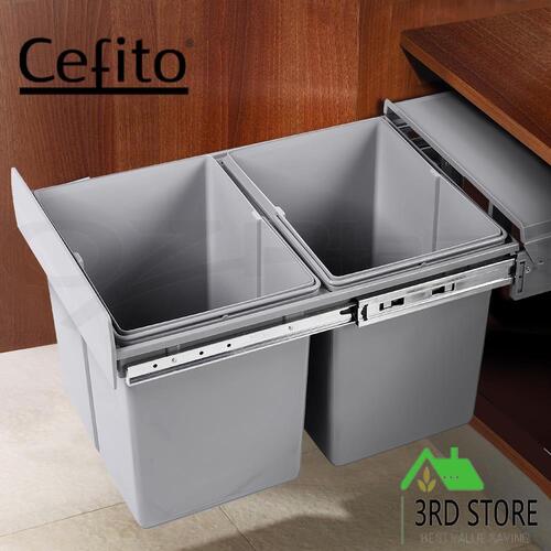 Cefito Twin Pull Out Bin Kitchen Double Dual Slide Garbage Rubbish Basket 2X15L