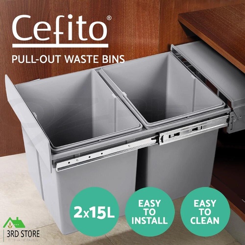 RETURNs Cefito Twin Pull Out Bin Kitchen Double Dual Slide Garbage Rubbish Basket 2X15L
