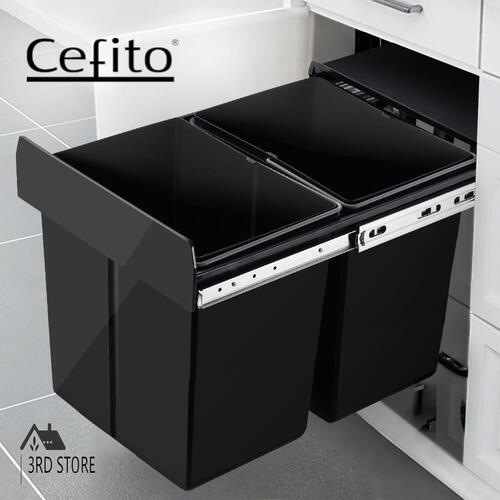 Cefito 2X20L Rubbish Bin Pull Out Bin Kitchen Bins Double Dual Twin Sliding
