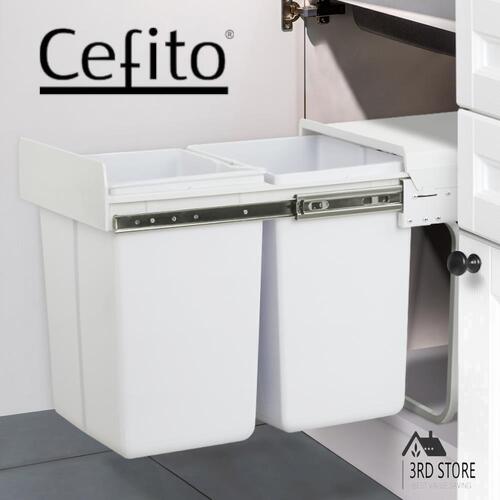 Cefito 2X20L Twin Pull Out Bin Slide Kitchen Double Dual Garbage Rubbish Basket