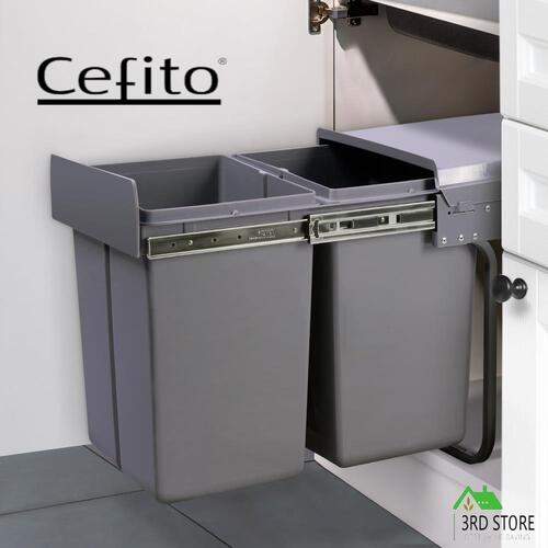Cefito Twin Pull Out Bin Kitchen Double Dual Slide Garbage Rubbish Basket 2X20L