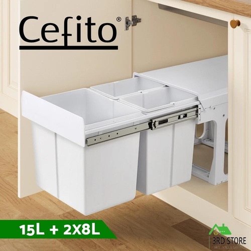Cefito Pull Out Bin Kitchen Triple Slide Garbage Rubbish Bins Basket White 31L