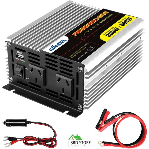 GIANDEL 300W Pure Sine Wave Car Power Inverter 12V DC to 240V AC with 2.A USB Du