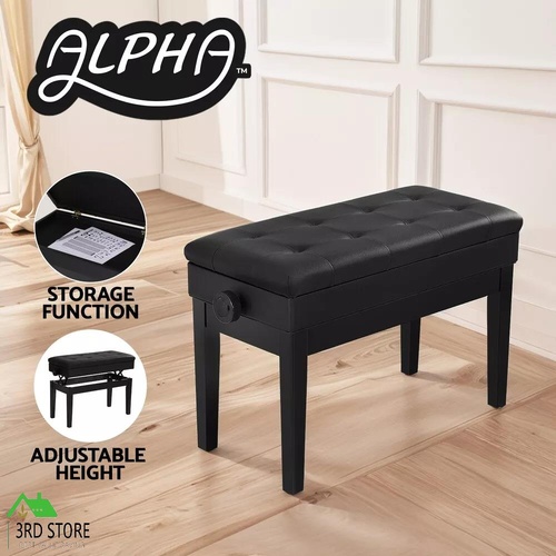 Alpha Piano Bench Stool Adjustable Height Keyboard Seat w/ Storage Wooden Chair