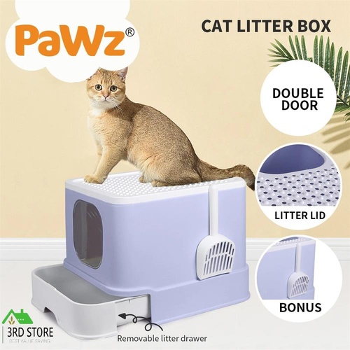 PaWz Cat Litter Box Fully Enclosed Toilet Trapping Odor Control Basin Purple