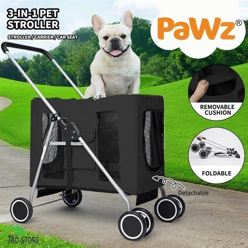 RETURNs Pet Stroller Dog Cat Puppy Pram Travel Carrier 4 Wheels Pushchair Foldable Black