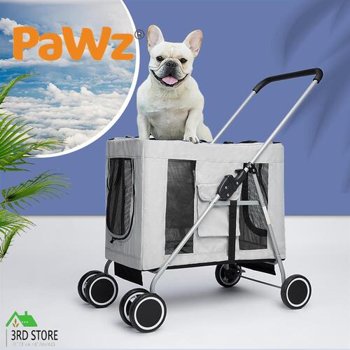 Pet Stroller Dog Cat Puppy Pram Travel Carrier 4 Wheels Pushchair Foldable Grey