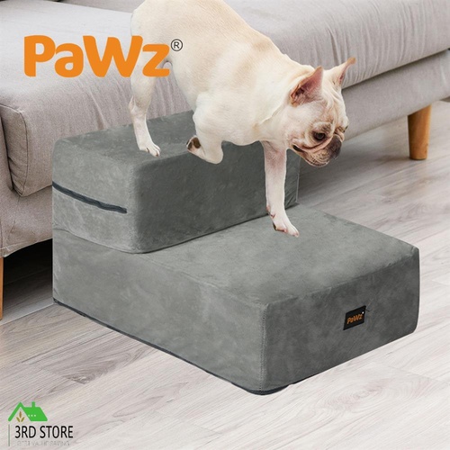 PaWz Pet Ramp Memory Foam Dog Cover Stairs Portable Cat Ladder For Bed 2 Steps