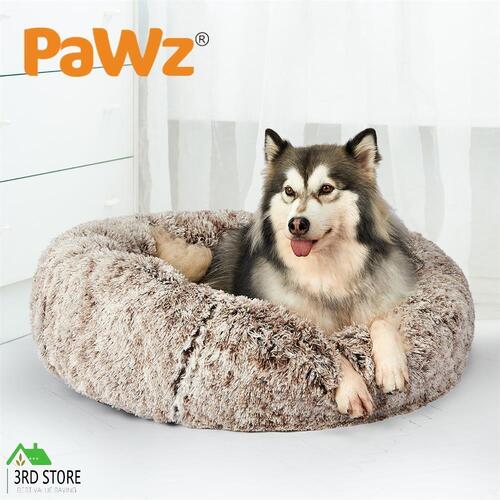 PaWz Pet Bed Cat Dog Donut Nest Calming Mat Soft Plush Kennel Brown Size L