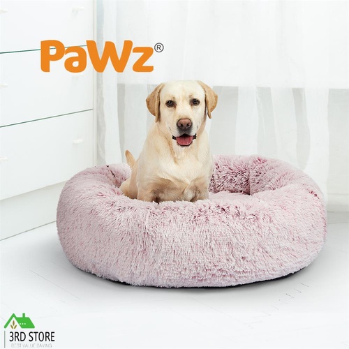 Pet Bed Cat Dog Donut Nest Calming Mat Soft Plush Kennel Pink L