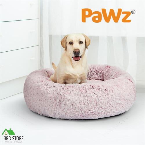 Pet Bed Cat Dog Donut Nest Calming Mat Soft Plush Kennel Pink L