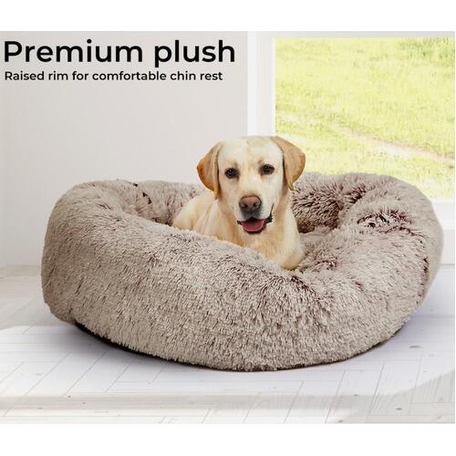 Pet Bed Cat Dog Donut Nest Calming Mat Soft Plush Kennel Coffee M