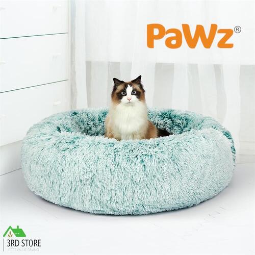 Pet Bed Cat Dog Donut Nest Calming Mat Soft Plush Kennel Teal M