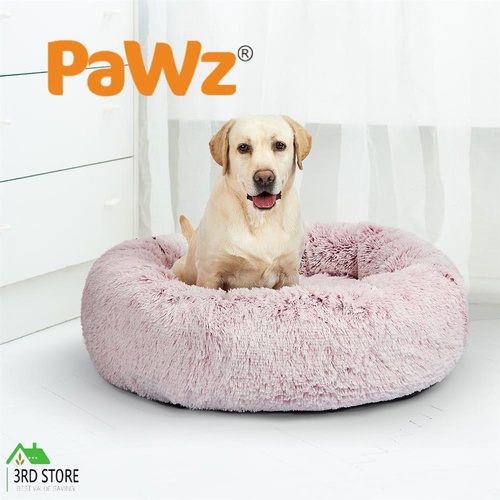 Pet Bed Cat Dog Donut Nest Calming Mat Soft Plush Kennel Pink XL