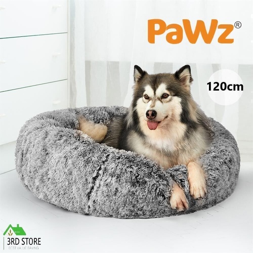 PaWz Pet Bed Cat Dog Donut Nest Calming Mat Soft Plush Kennel Charcoal Size XXL